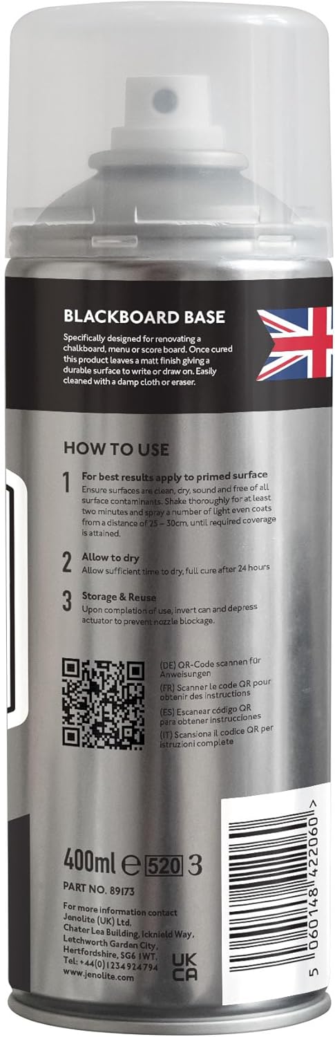 JENOLITE 3 x 400ml Black Chalkboard Paint Spray, Ideal for Creating Writing Surfaces, Easy Application for Chalkboard Projects in the Home or Office