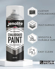 JENOLITE Pintura en aerosol para pizarra, color negro, 400 ml, pintura de pizarra negra, ideal para crear superficies de escritura, fácil aplicación para proyectos de pizarra en el hogar u oficina