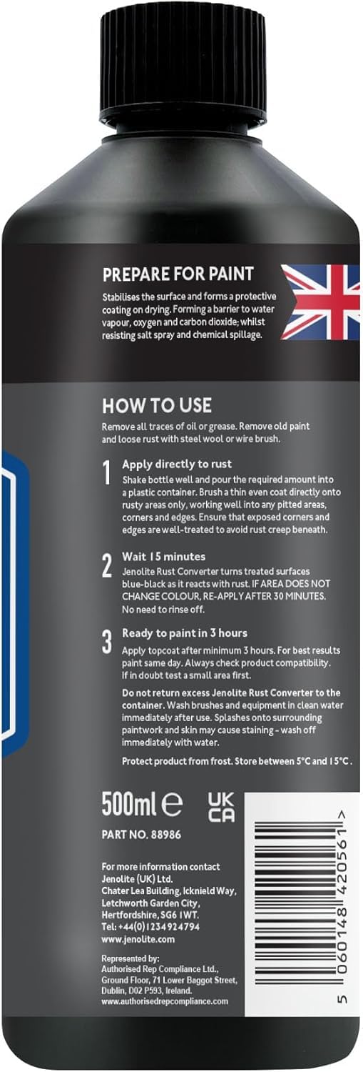 JENOLITE Oxide Converter | Rust Treatment | Oxide Converter Ideal for Cars and Metal | Oxidized, Converter and Primer | Water-Based Formula Oxide Transformer