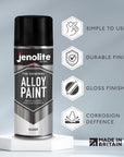 JENOLITE Pintura en aerosol plateada para llantas de aleación | 400ml | Pintura para llantas de aleación premium | Resistente a la corrosión | Restaurar y renovar llantas de aleación