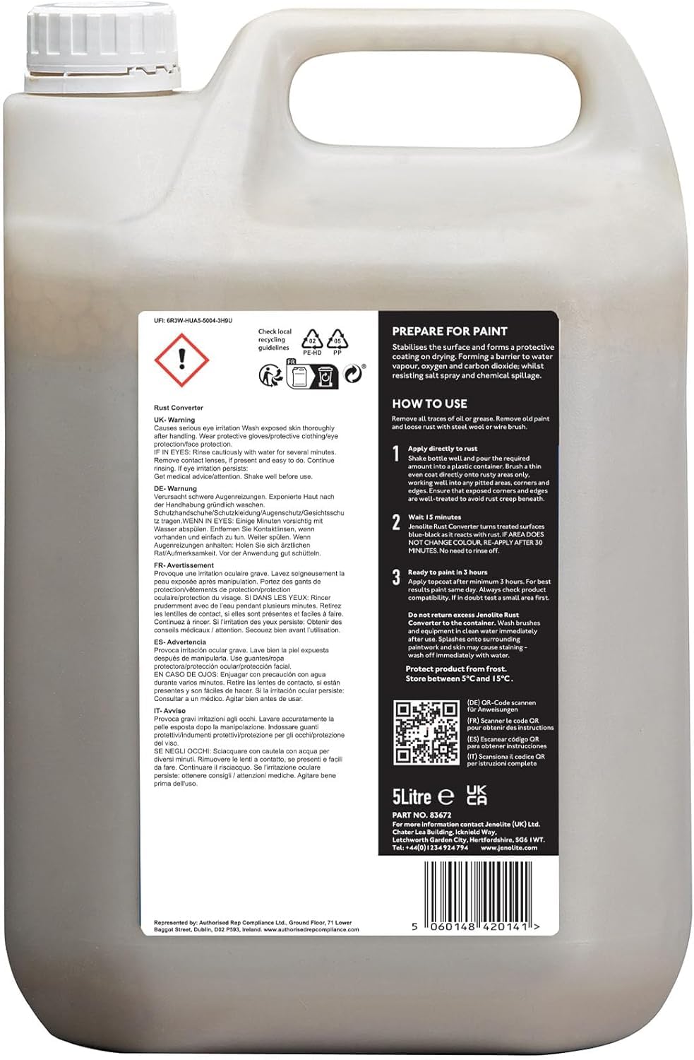 JENOLITE Oxide Converter | Rust Treatment | Oxide Converter Ideal for Cars and Metal | Oxidized, Converter and Primer | Water-Based Formula Oxide Transformer