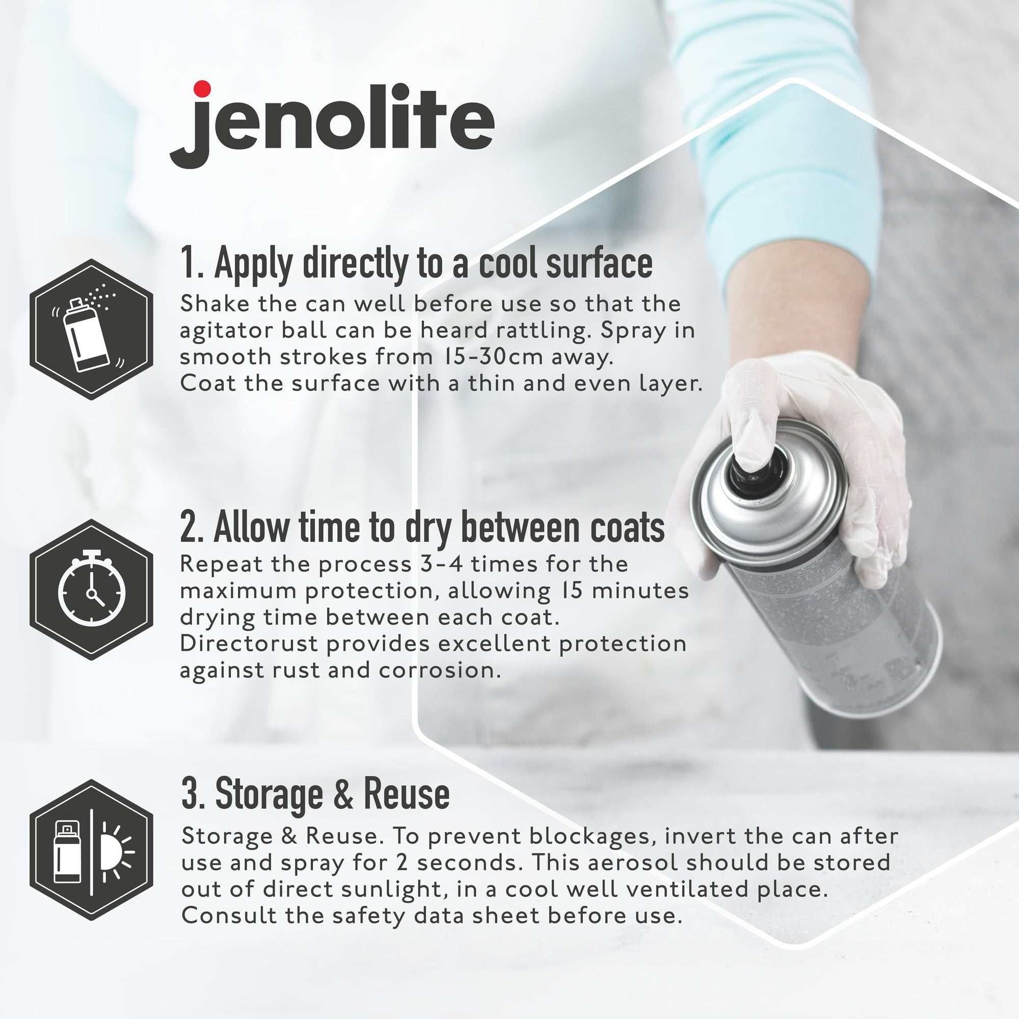 JENOLITE DIRECTORUST Satin spray paint | 400 ml | All-in-one multisurface paint: metal, wood, plastic | Apply directly on rust | RAL 9005